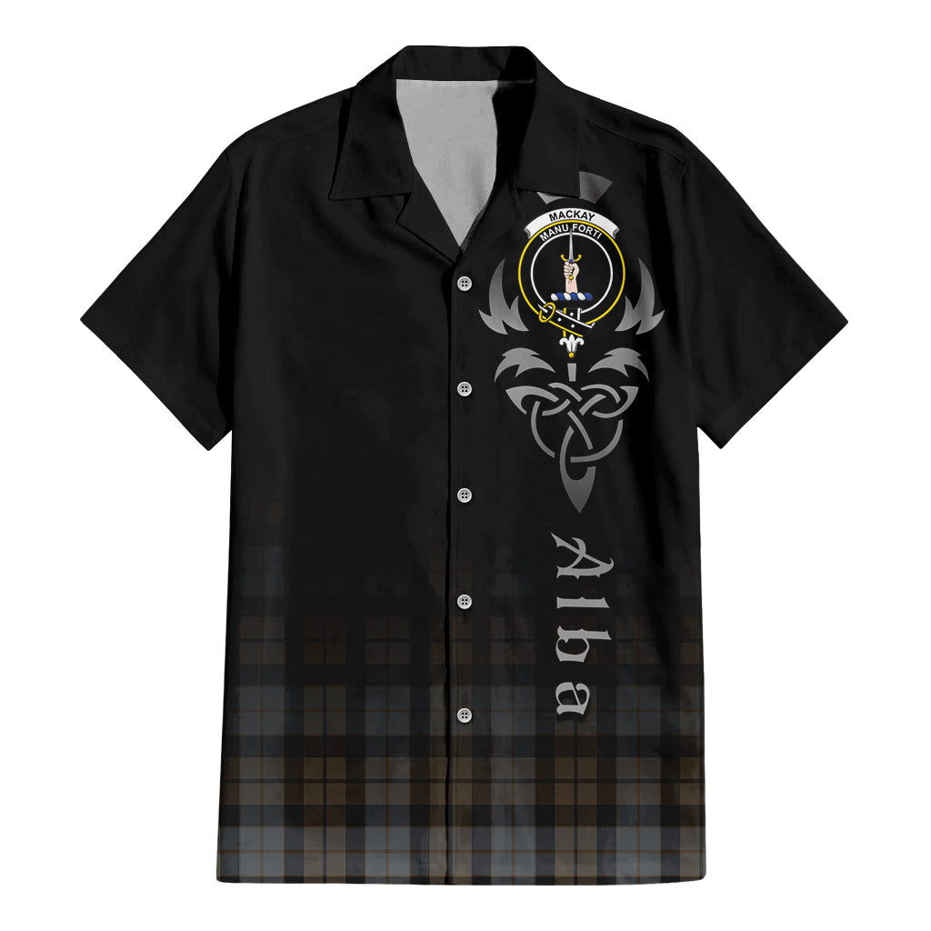 Tartan Vibes Clothing MacKay Weathered Tartan Short Sleeve Button Up Featuring Alba Gu Brath Family Crest Celtic Inspired