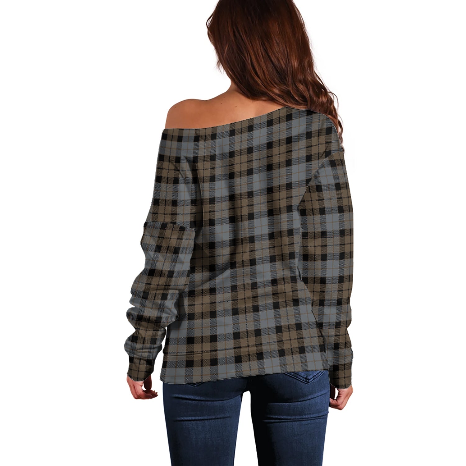MacKay Weathered Tartan Off Shoulder Women Sweater with Family Crest - Tartanvibesclothing