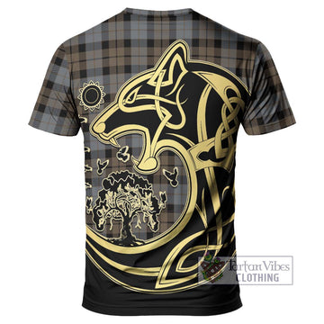 MacKay Weathered Tartan T-Shirt with Family Crest Celtic Wolf Style