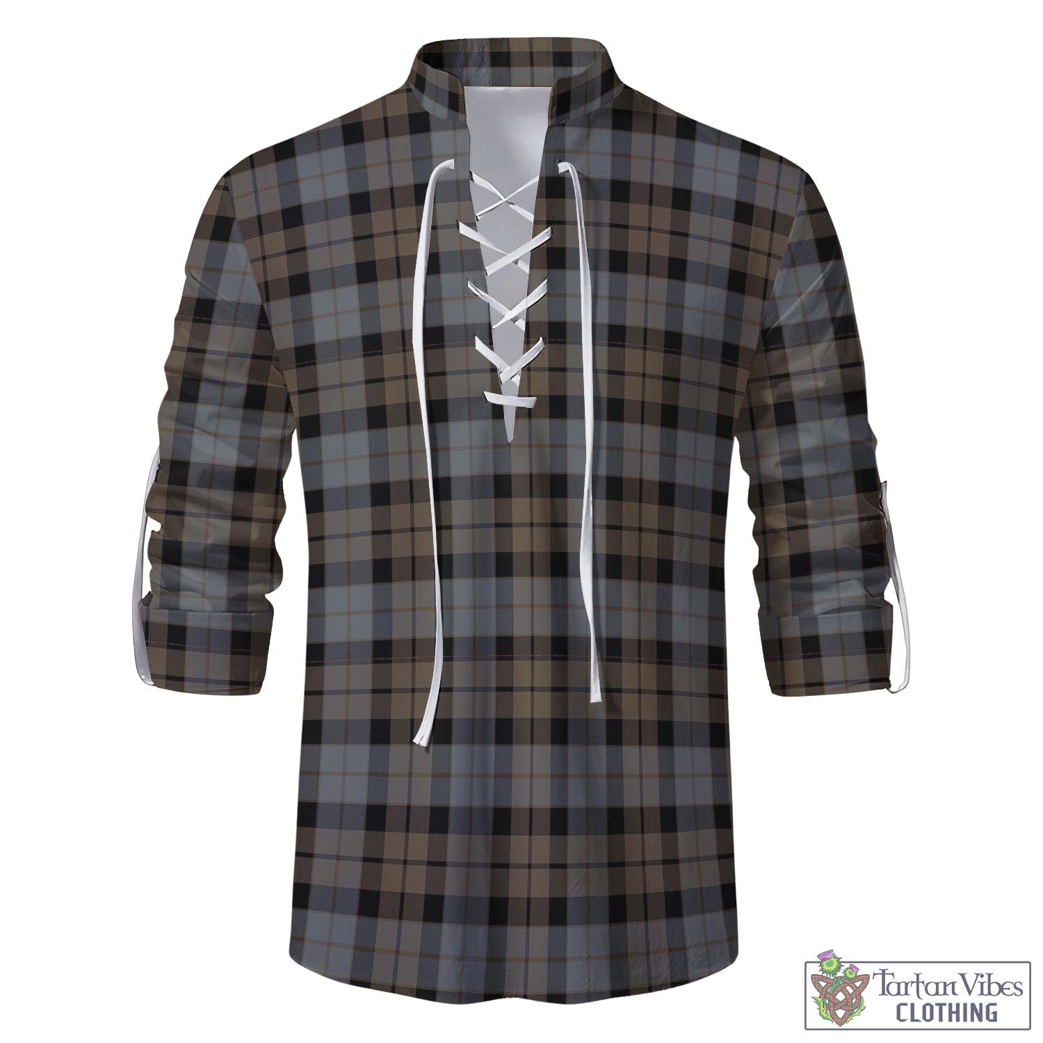 Tartan Vibes Clothing MacKay Weathered Tartan Men's Scottish Traditional Jacobite Ghillie Kilt Shirt