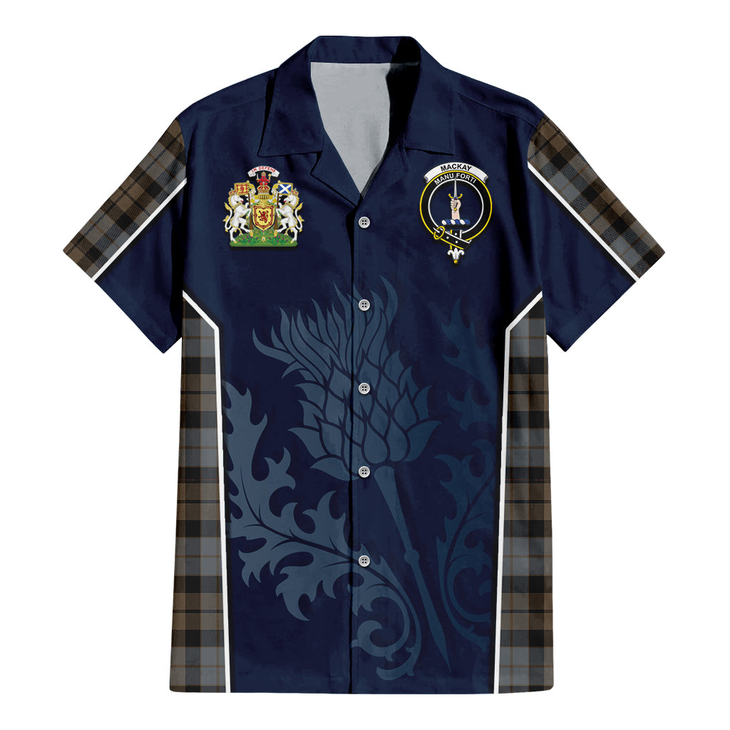 Tartan Vibes Clothing MacKay Weathered Tartan Short Sleeve Button Up Shirt with Family Crest and Scottish Thistle Vibes Sport Style