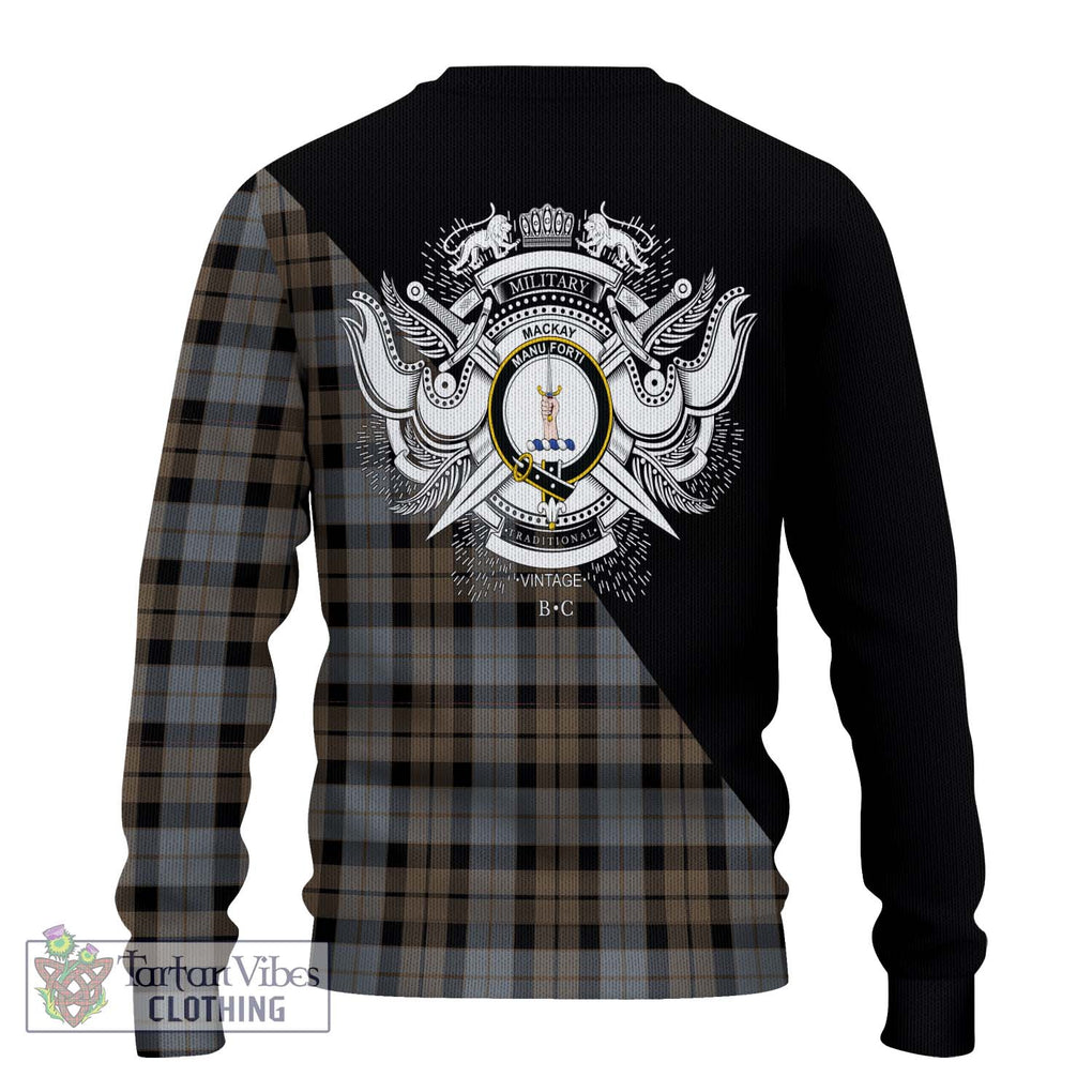 MacKay Weathered Tartan Knitted Sweater with Family Crest and Military Logo Style - Tartanvibesclothing Shop