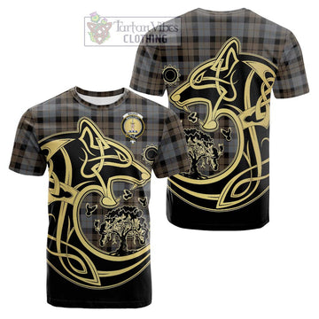 MacKay Weathered Tartan Cotton T-shirt with Family Crest Celtic Wolf Style