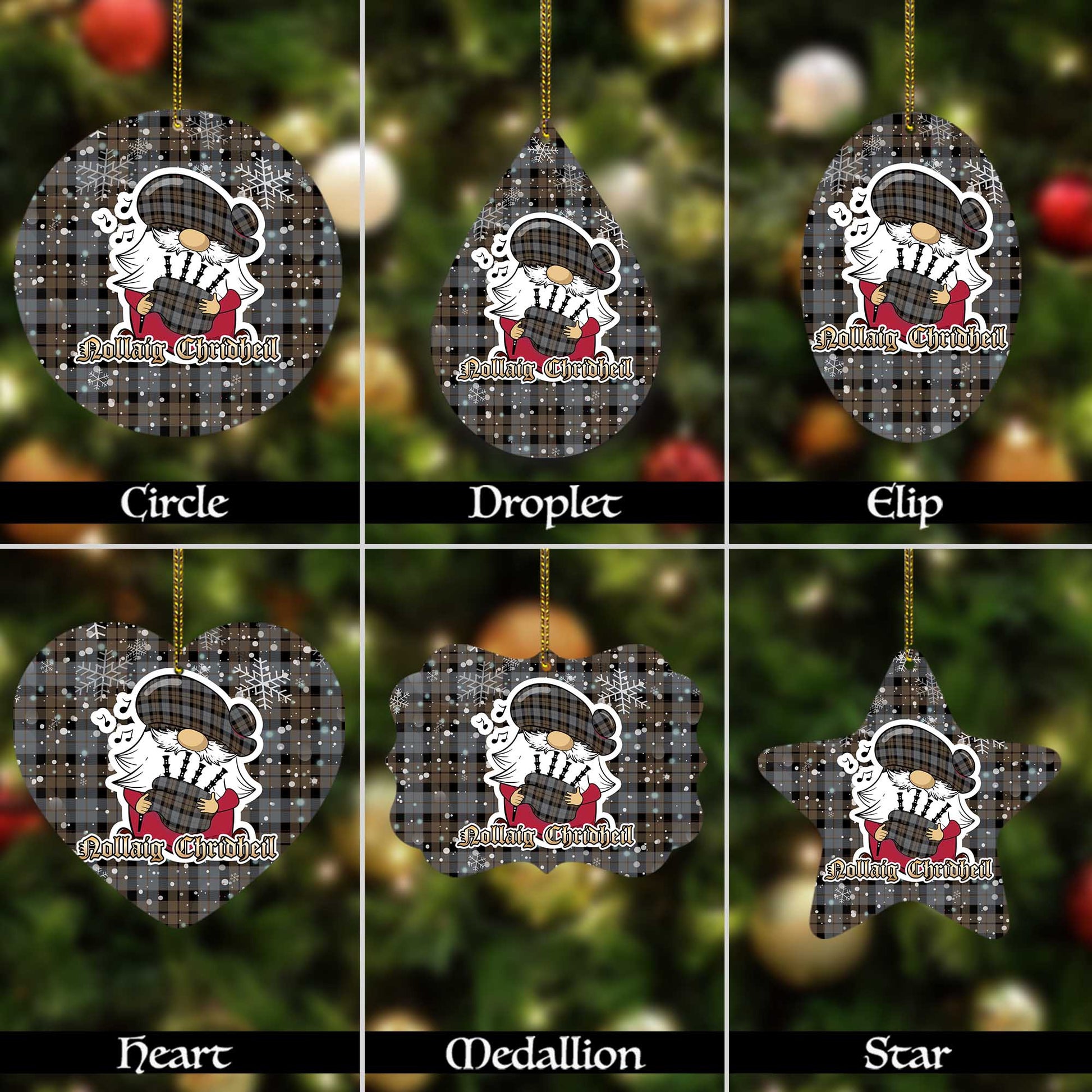 MacKay Weathered Tartan Christmas Ornaments with Scottish Gnome Playing Bagpipes Alumium - Tartanvibesclothing