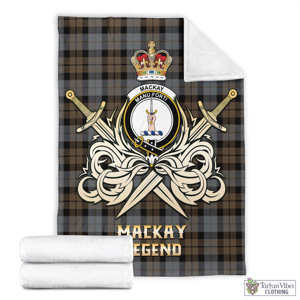 Tartan Vibes Clothing MacKay Weathered Tartan Blanket with Clan Crest and the Golden Sword of Courageous Legacy