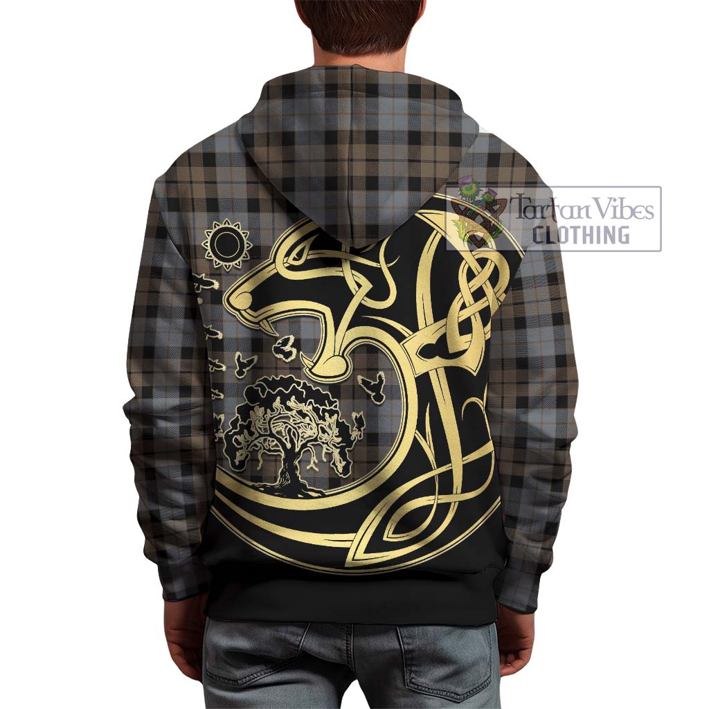Tartan Vibes Clothing MacKay Weathered Tartan Hoodie with Family Crest Celtic Wolf Style