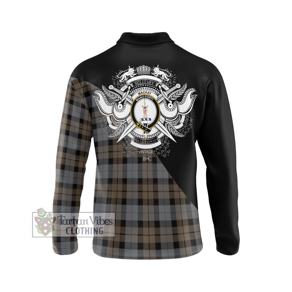 MacKay Weathered Tartan Long Sleeve Polo Shirt with Family Crest and Military Logo Style - Tartanvibesclothing Shop