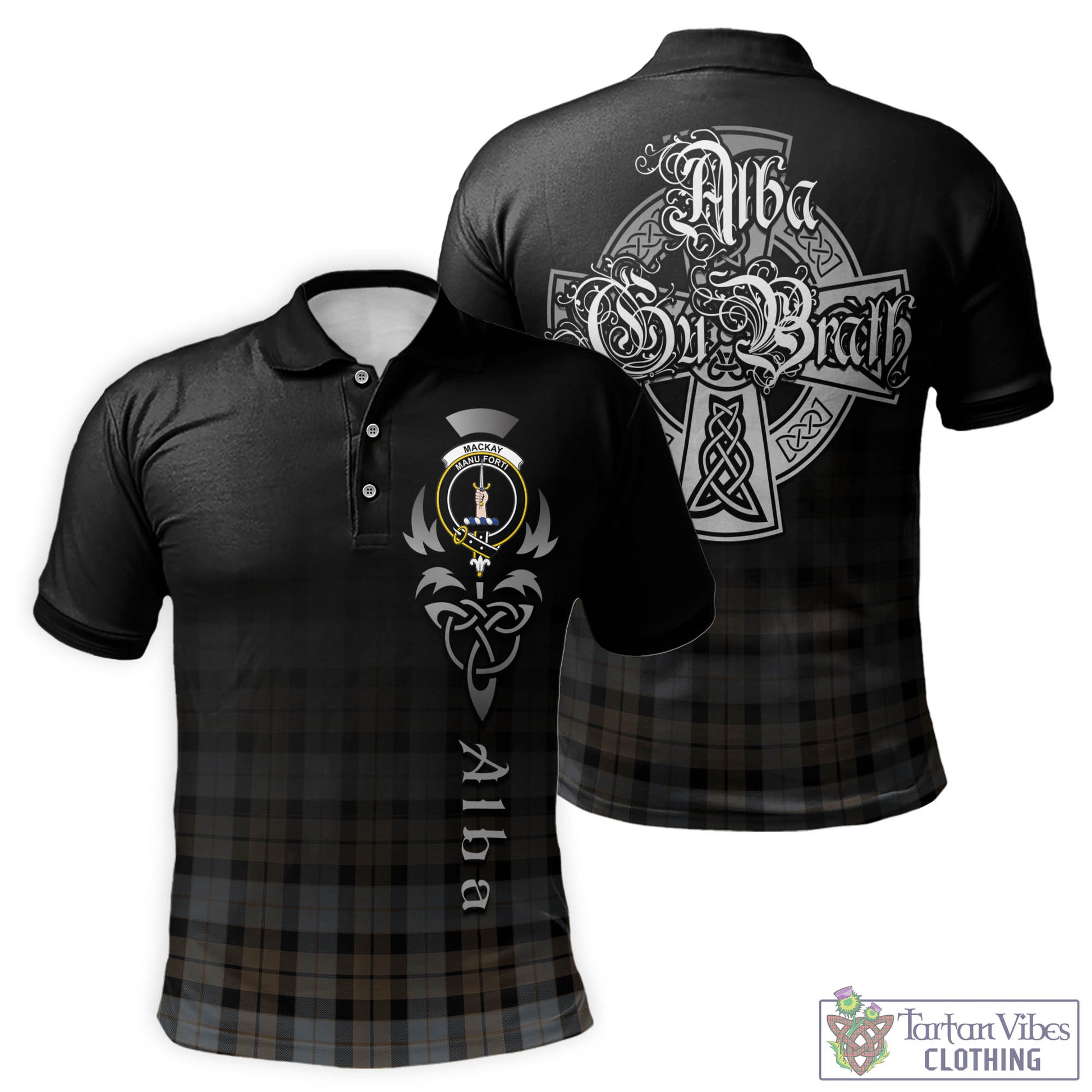 Tartan Vibes Clothing MacKay Weathered Tartan Polo Shirt Featuring Alba Gu Brath Family Crest Celtic Inspired