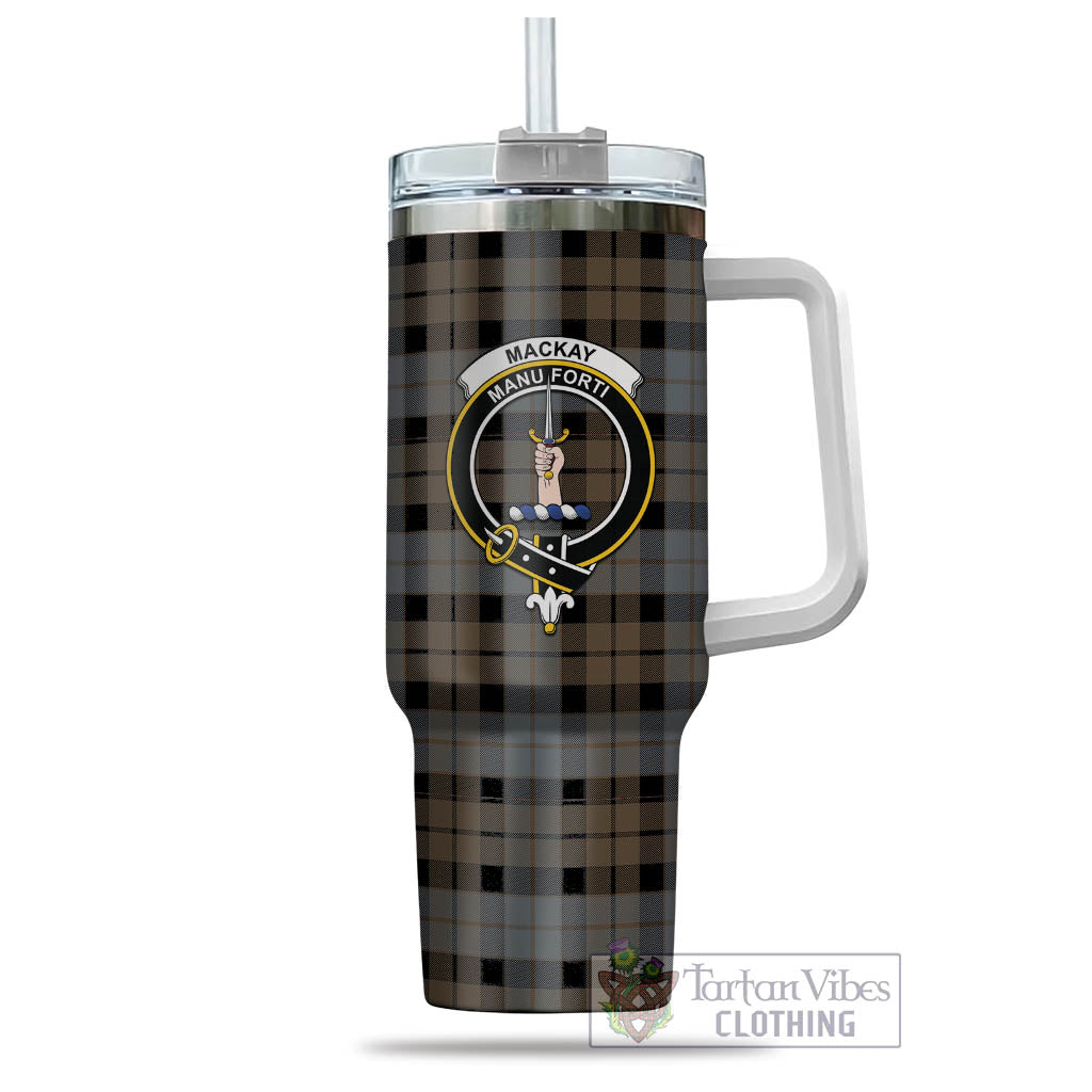 Tartan Vibes Clothing MacKay Weathered Tartan and Family Crest Tumbler with Handle