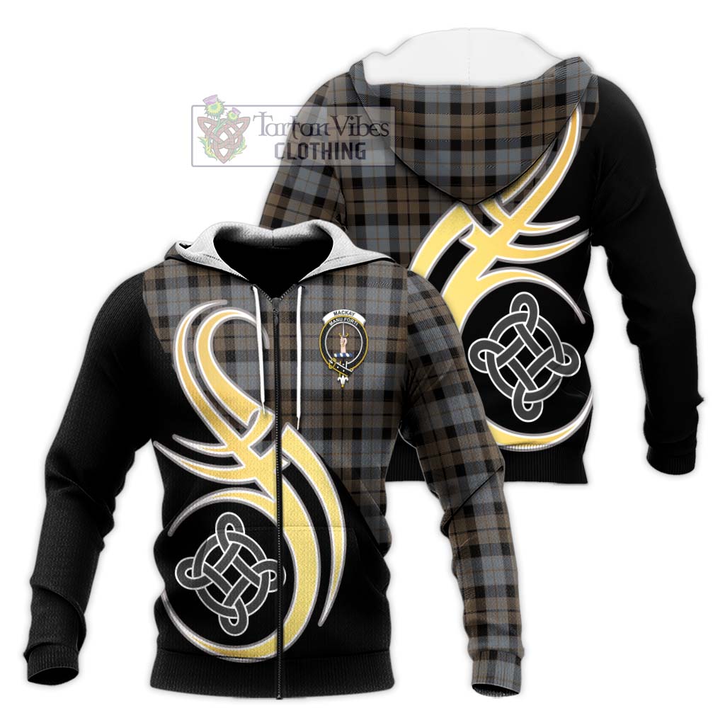 Tartan Vibes Clothing MacKay Weathered Tartan Knitted Hoodie with Family Crest and Celtic Symbol Style