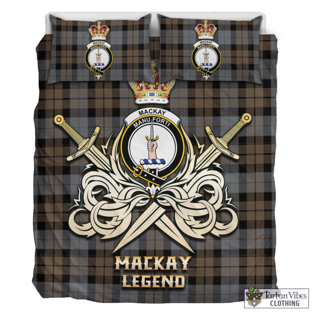 Tartan Vibes Clothing MacKay Weathered Tartan Bedding Set with Clan Crest and the Golden Sword of Courageous Legacy