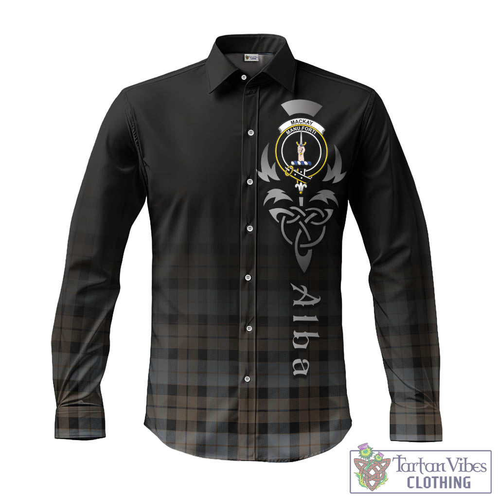 Tartan Vibes Clothing MacKay Weathered Tartan Long Sleeve Button Up Featuring Alba Gu Brath Family Crest Celtic Inspired