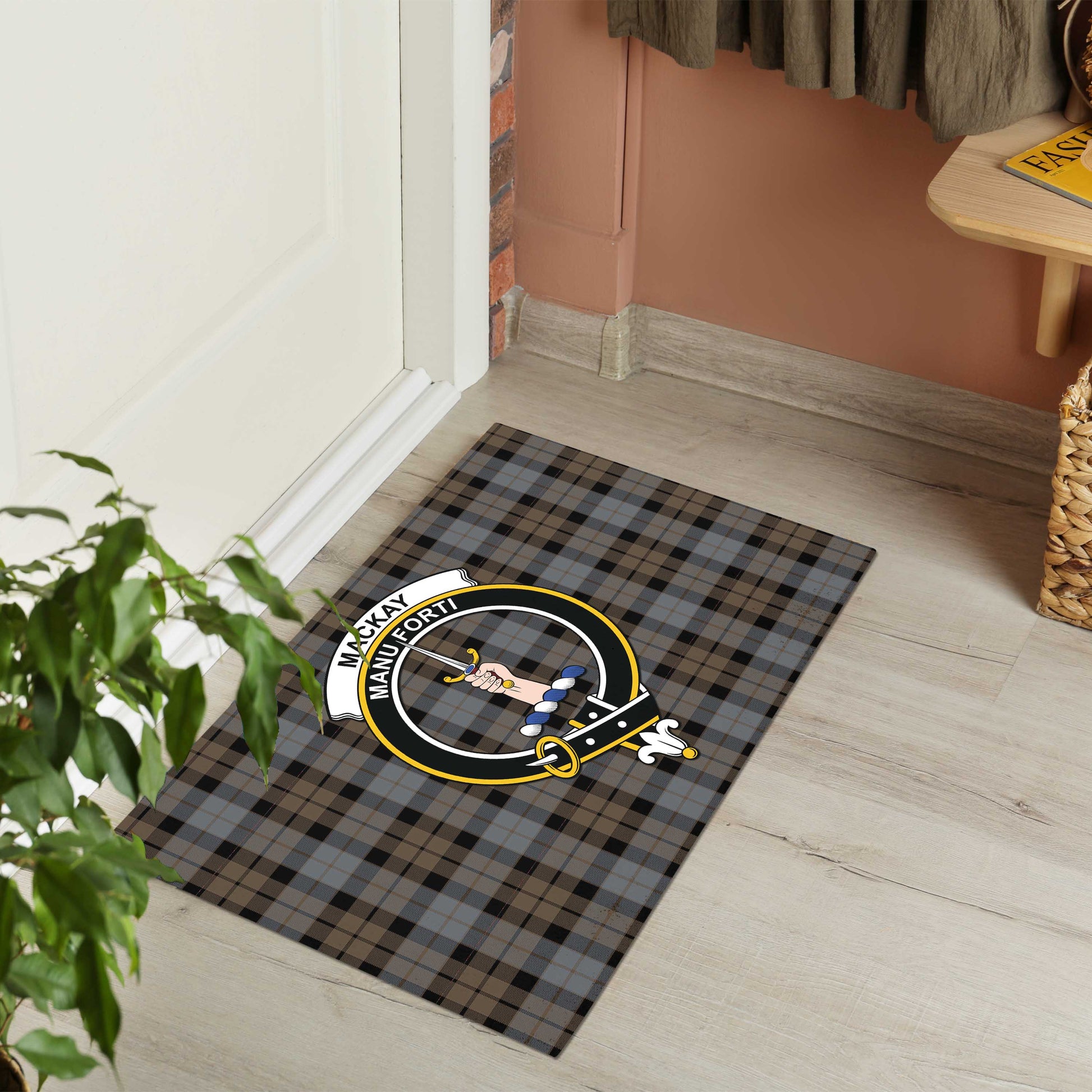 MacKay Weathered Tartan Door Mat with Family Crest - Tartanvibesclothing