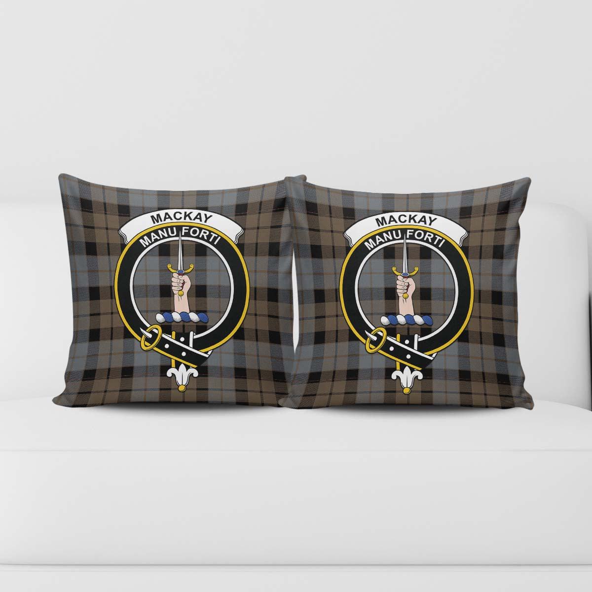 MacKay Weathered Tartan Pillow Cover with Family Crest - Tartanvibesclothing
