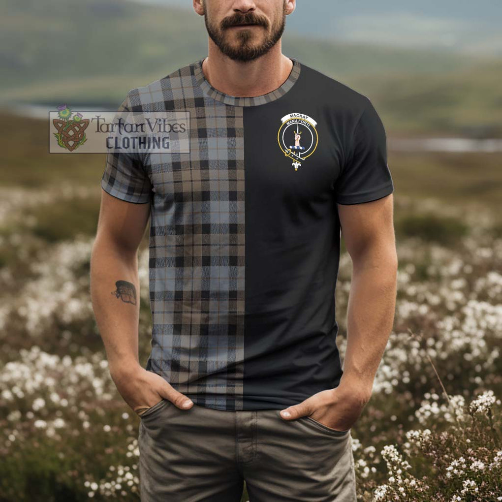 MacKay Weathered Tartan T-Shirt with Family Crest and Half Of Me Style - Tartanvibesclothing Shop