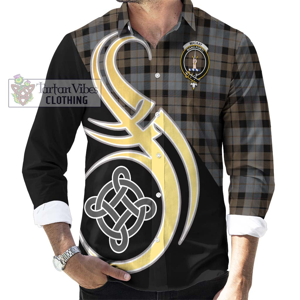 MacKay Weathered Tartan Long Sleeve Button Shirt with Family Crest and Celtic Symbol Style - Tartan Vibes Clothing