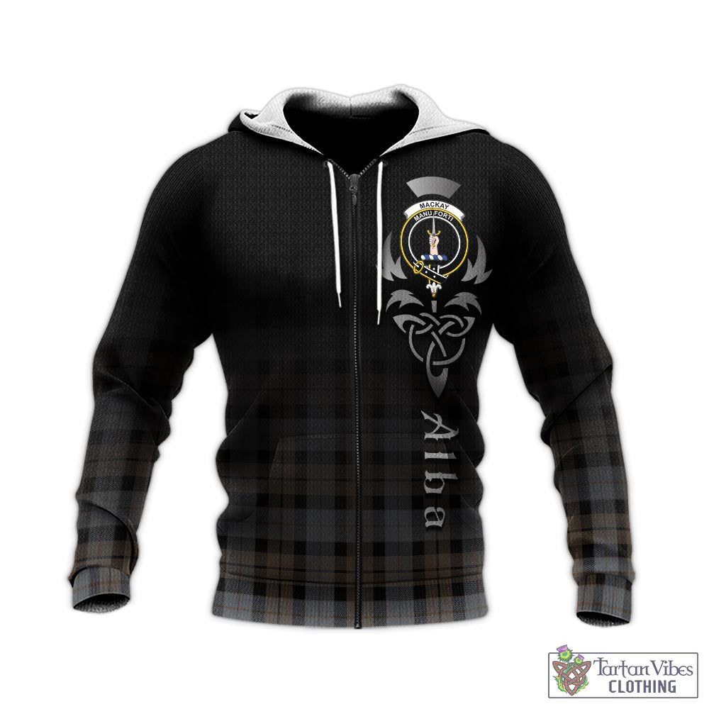 Tartan Vibes Clothing MacKay Weathered Tartan Knitted Hoodie Featuring Alba Gu Brath Family Crest Celtic Inspired