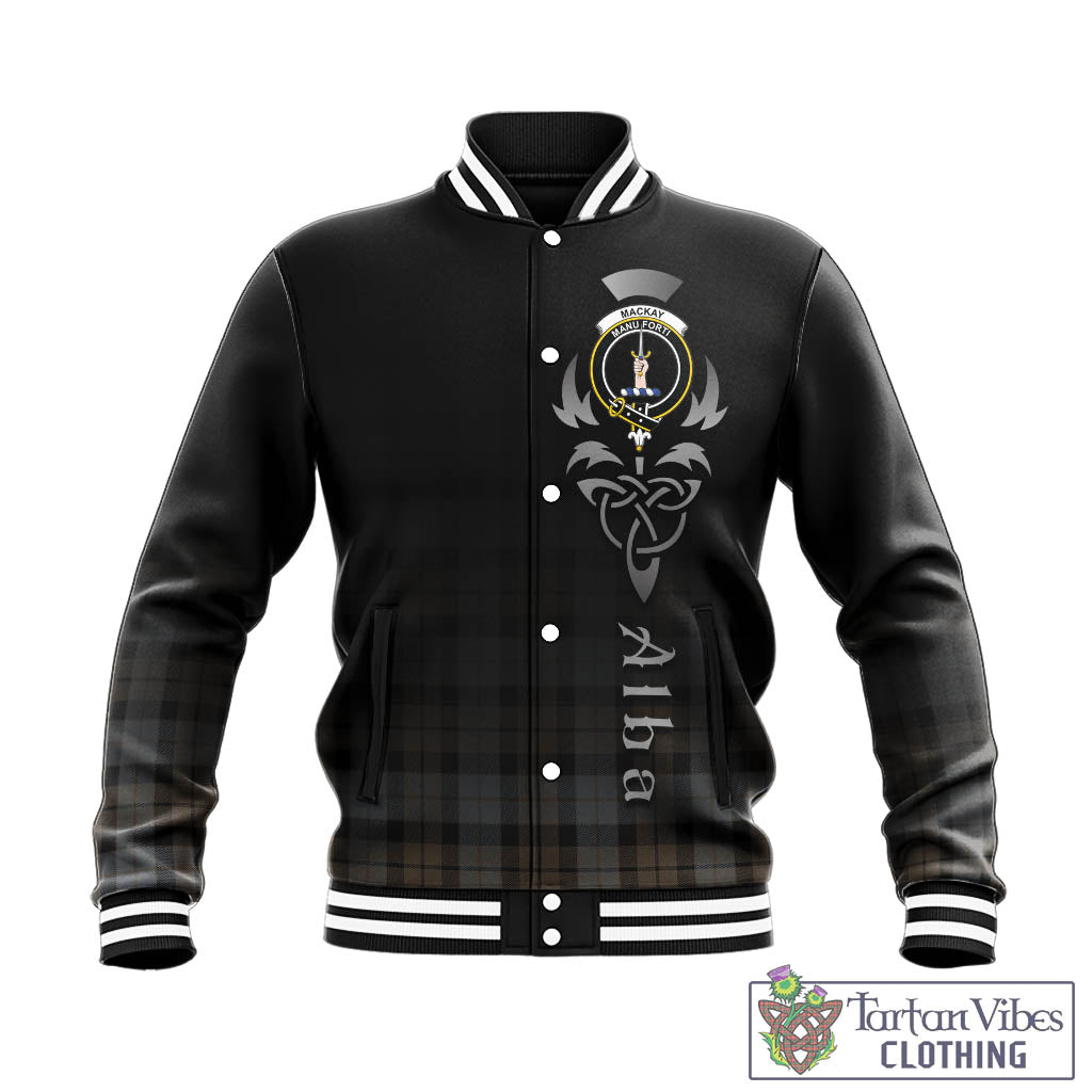 Tartan Vibes Clothing MacKay Weathered Tartan Baseball Jacket Featuring Alba Gu Brath Family Crest Celtic Inspired