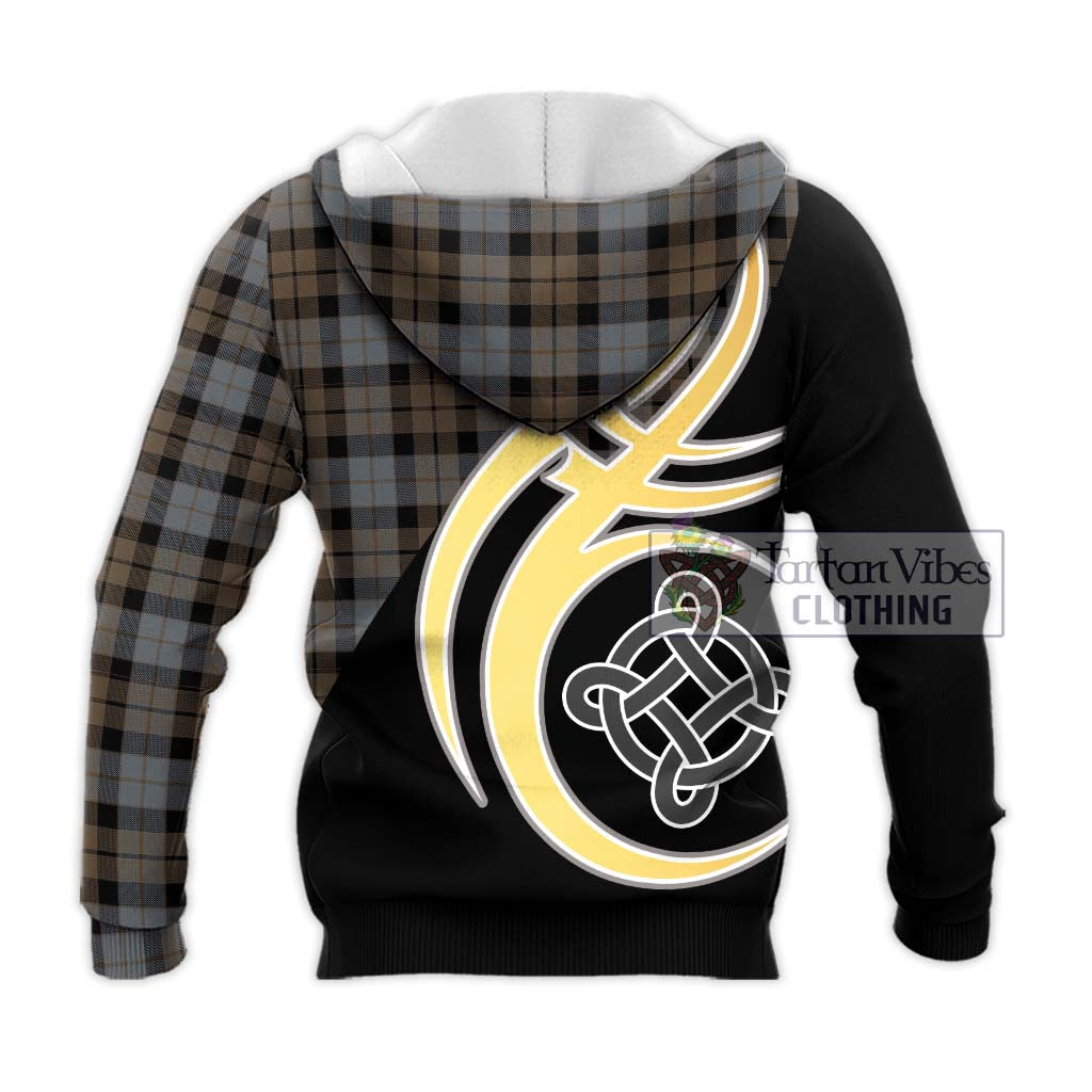 Tartan Vibes Clothing MacKay Weathered Tartan Knitted Hoodie with Family Crest and Celtic Symbol Style