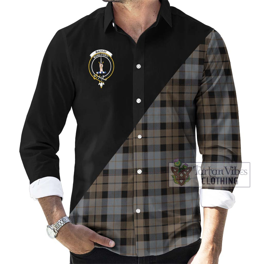 MacKay Weathered Tartan Long Sleeve Button Shirt with Family Crest and Military Logo Style - Tartanvibesclothing Shop