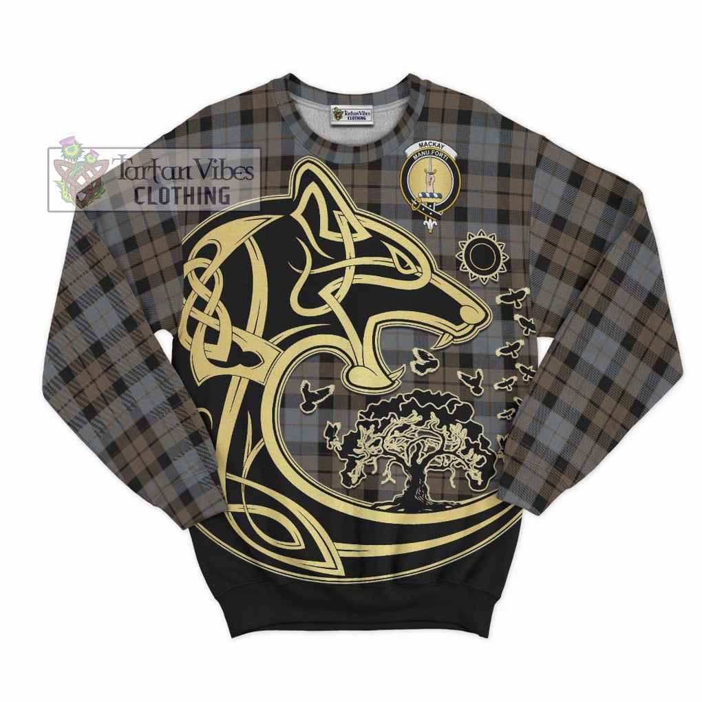 MacKay Weathered Tartan Sweatshirt with Family Crest Celtic Wolf Style - Tartan Vibes Clothing