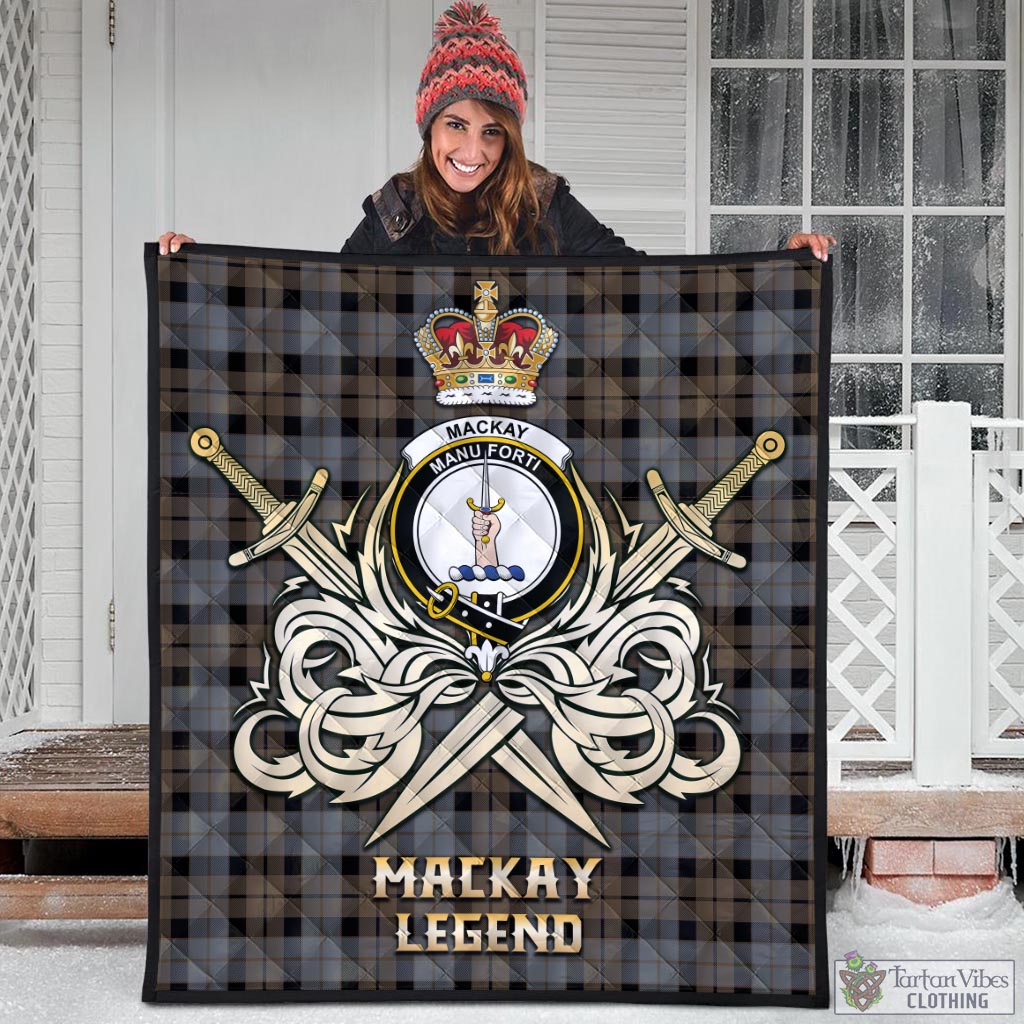 Tartan Vibes Clothing MacKay Weathered Tartan Quilt with Clan Crest and the Golden Sword of Courageous Legacy