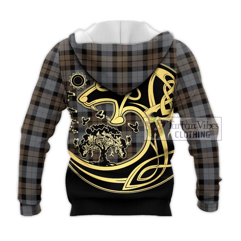 Tartan Vibes Clothing MacKay Weathered Tartan Knitted Hoodie with Family Crest Celtic Wolf Style