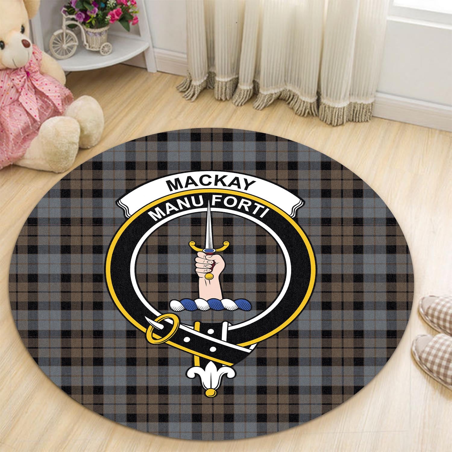 mackay-weathered-tartan-round-rug-with-family-crest