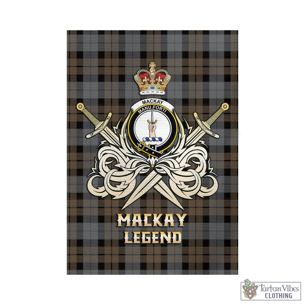 Tartan Vibes Clothing MacKay Weathered Tartan Flag with Clan Crest and the Golden Sword of Courageous Legacy