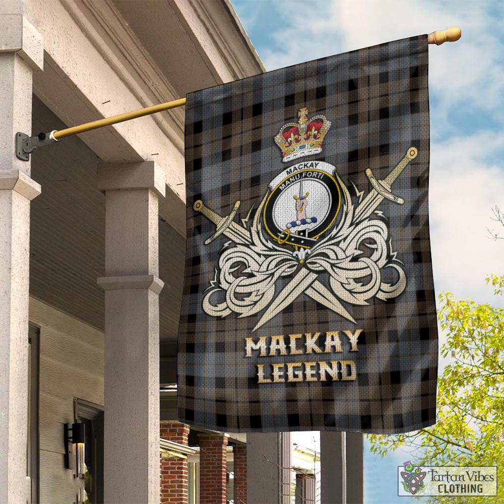 Tartan Vibes Clothing MacKay Weathered Tartan Flag with Clan Crest and the Golden Sword of Courageous Legacy