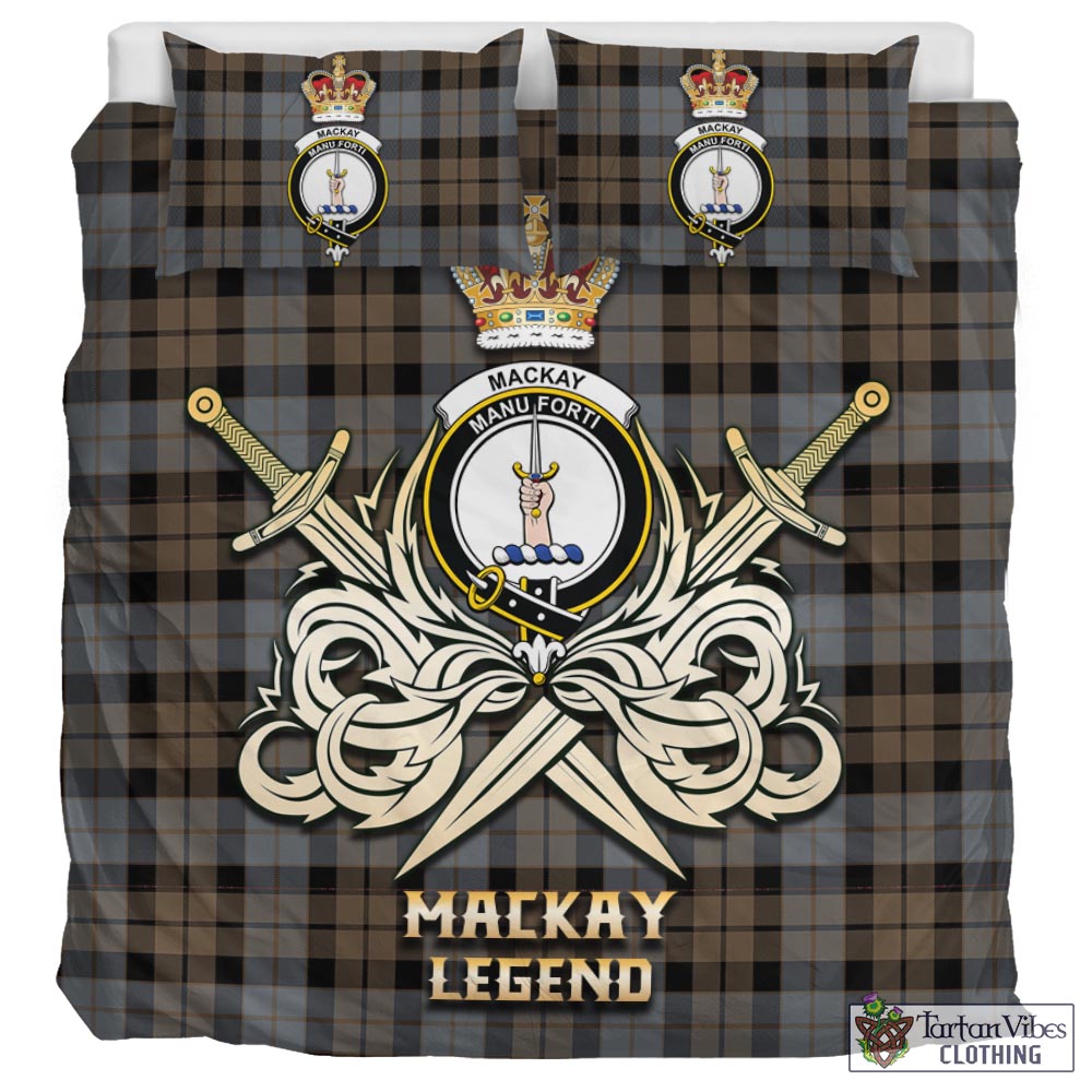 Tartan Vibes Clothing MacKay Weathered Tartan Bedding Set with Clan Crest and the Golden Sword of Courageous Legacy