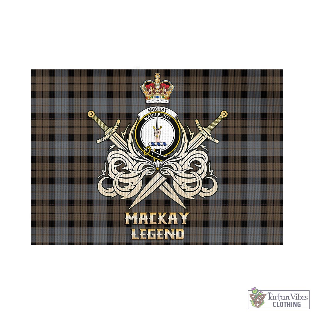 Tartan Vibes Clothing MacKay Weathered Tartan Flag with Clan Crest and the Golden Sword of Courageous Legacy