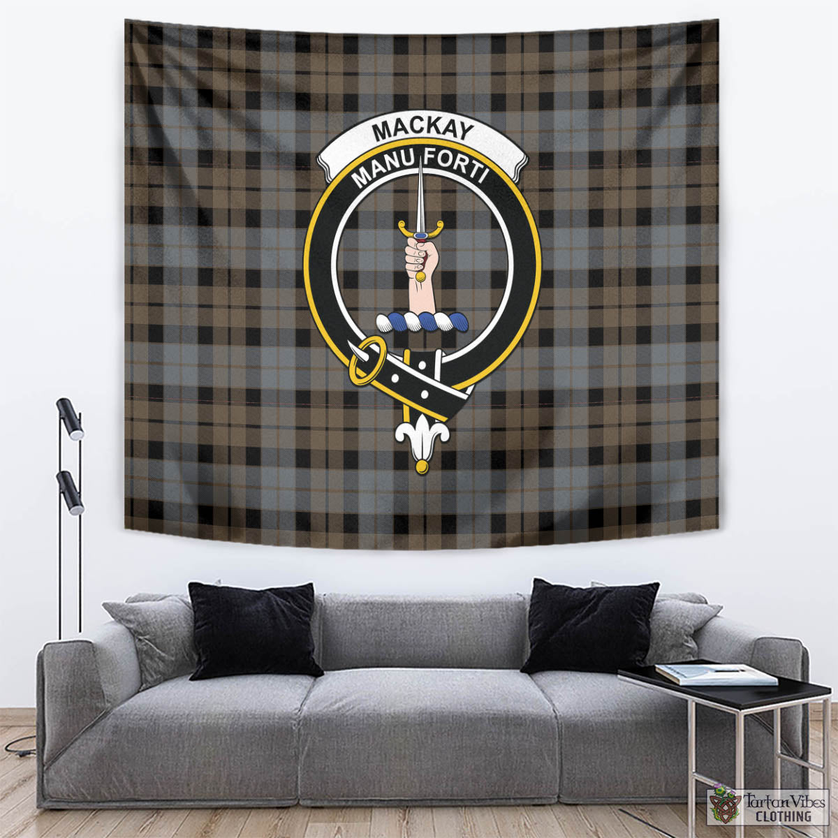 Tartan Vibes Clothing MacKay Weathered Tartan Tapestry Wall Hanging and Home Decor for Room with Family Crest