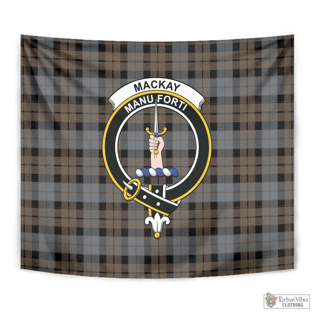 Tartan Vibes Clothing MacKay Weathered Tartan Tapestry Wall Hanging and Home Decor for Room with Family Crest