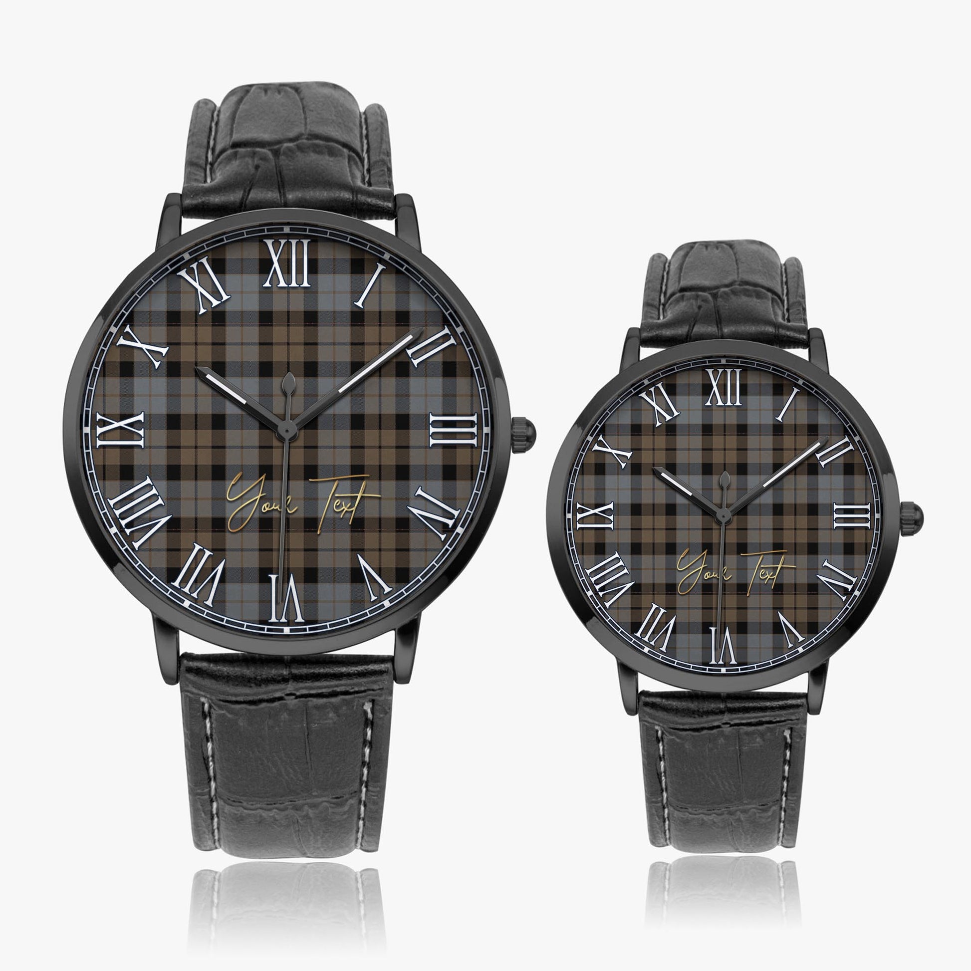 MacKay Weathered Tartan Personalized Your Text Leather Trap Quartz Watch Ultra Thin Black Case With Black Leather Strap - Tartanvibesclothing