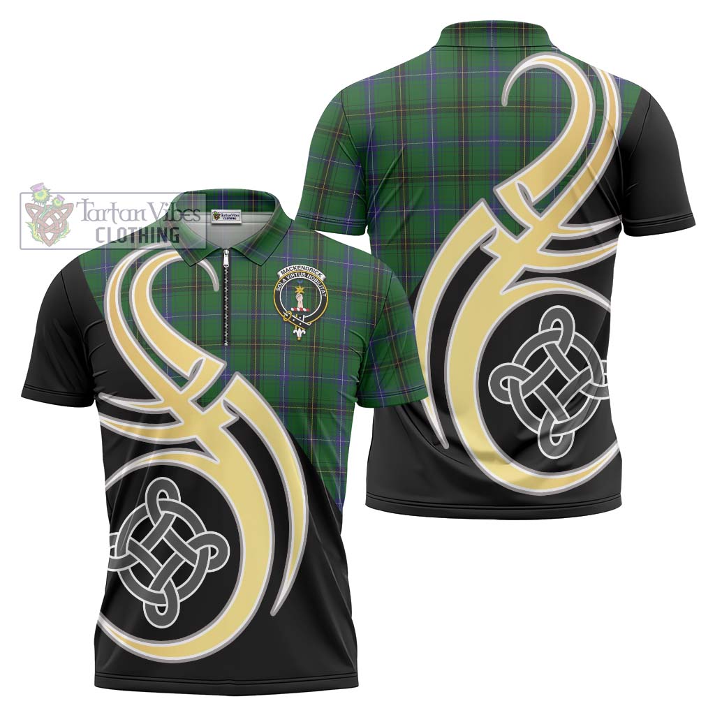 Tartan Vibes Clothing MacKendrick Tartan Zipper Polo Shirt with Family Crest and Celtic Symbol Style