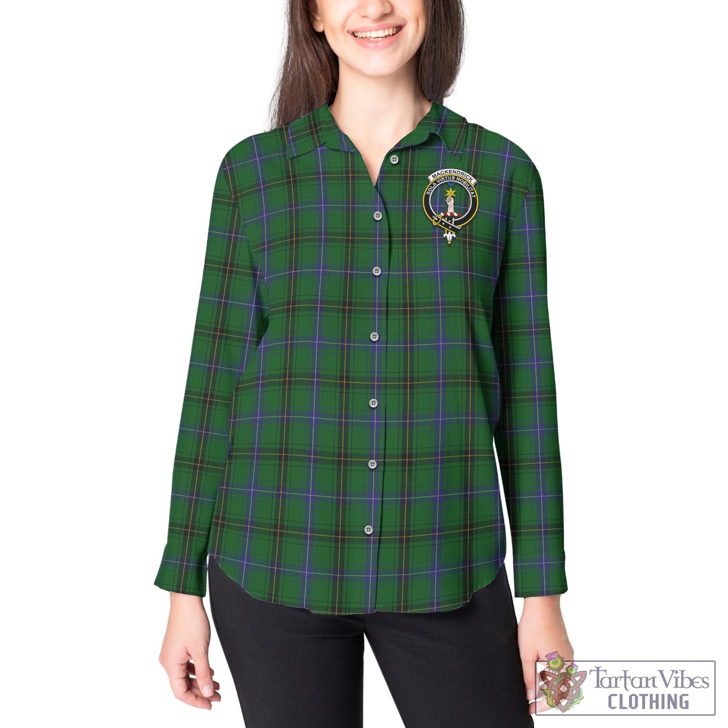 Tartan Vibes Clothing MacKendrick Tartan Womens Casual Shirt with Family Crest