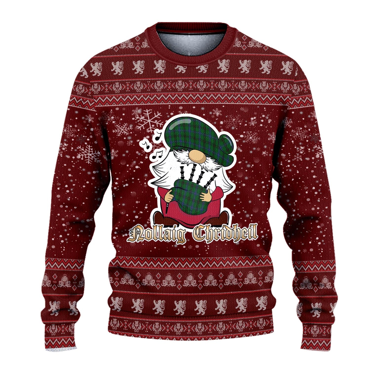 MacKendrick Clan Christmas Family Knitted Sweater with Funny Gnome Playing Bagpipes - Tartanvibesclothing