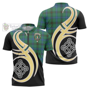 MacKendrick Ancient Tartan Zipper Polo Shirt with Family Crest and Celtic Symbol Style