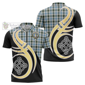 MacKendrick Dress Tartan Zipper Polo Shirt with Family Crest and Celtic Symbol Style