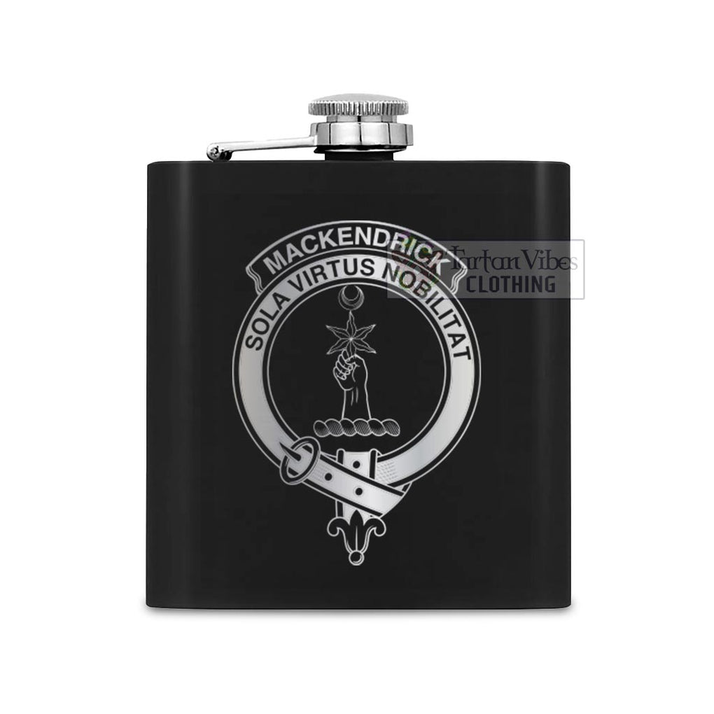 Tartan Vibes Clothing MacKendrick (McKendrick) Crest Hip Flask Set 7oz Black Stainless Steel with A Gift Box