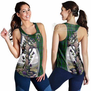MacKendrick (McKendrick) Tartan Women's Racerback Tanks with Family Crest and St. Andrew's Cross Accented by Thistle Vines 4XL - Tartan Vibes Clothing