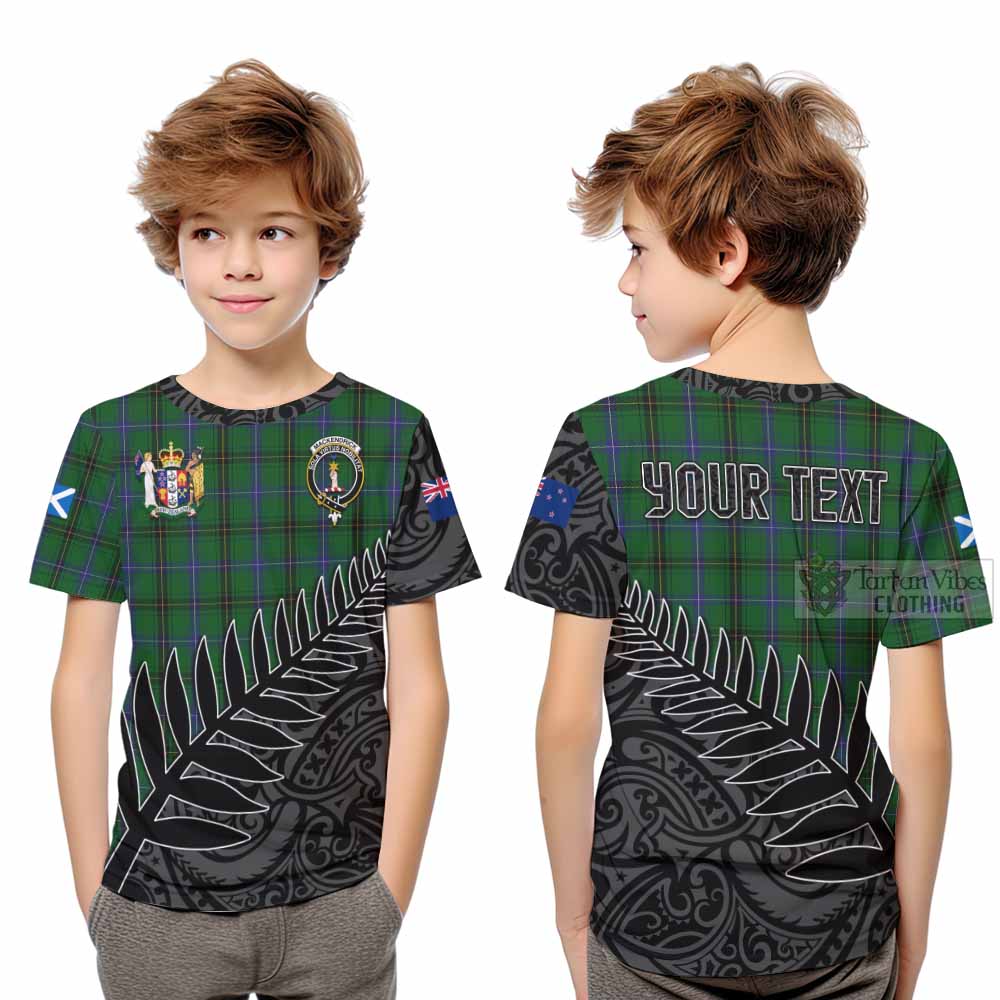 Tartan Vibes Clothing MacKendrick (McKendrick) Crest Tartan Kid T-Shirt with New Zealand Silver Fern Half Style