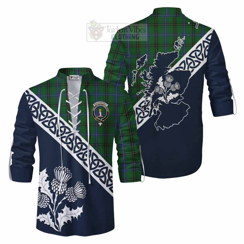 MacKendrick (McKendrick) Tartan Ghillie Kilt Shirt Featuring Thistle and Scotland Map Men - Tartan Vibes Clothing