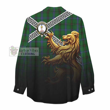 MacKendrick (McKendrick) Crest Tartan Women's Casual Shirt with Golden Lion Emblem Celtic Style - Tartan Vibes Clothing