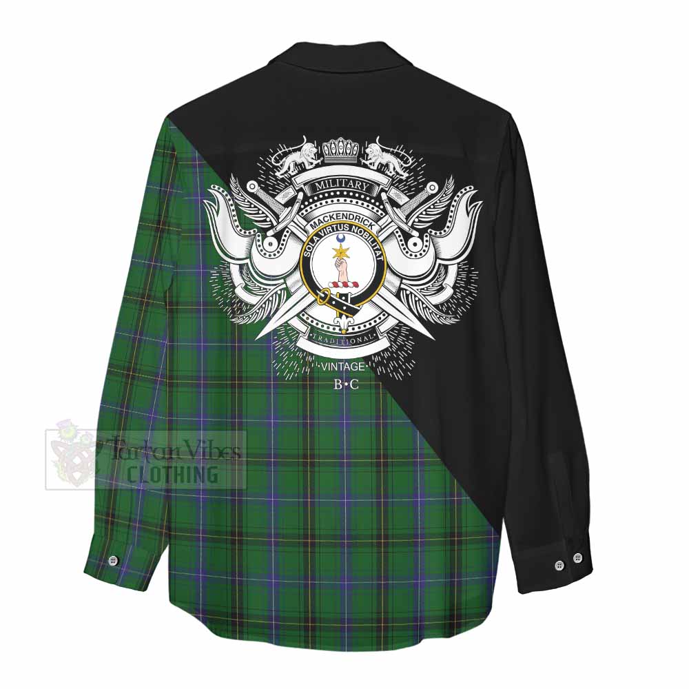 Tartan Vibes Clothing MacKendrick (McKendrick) Tartan Women's Casual Shirt with Family Crest and Military Logo Style