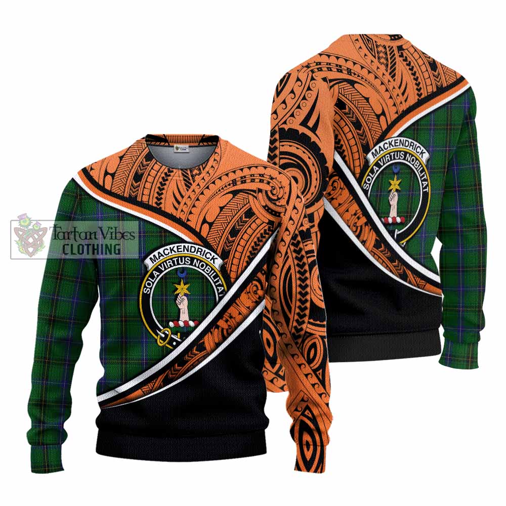 Tartan Vibes Clothing MacKendrick (McKendrick) Crest Tartan Knitted Sweater with Maori Tattoo Style - Orange Version