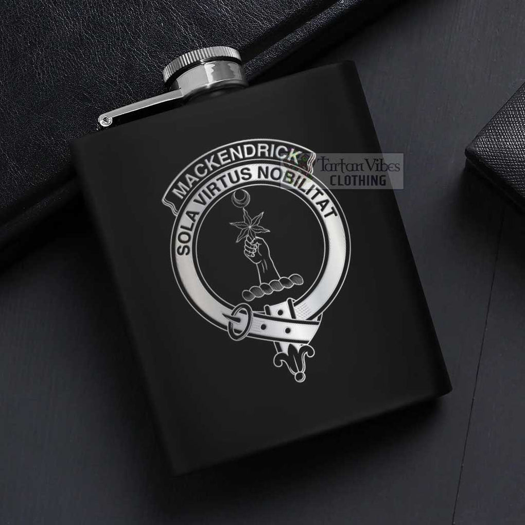 Tartan Vibes Clothing MacKendrick (McKendrick) Crest Hip Flask Set 7oz Black Stainless Steel with A Gift Box