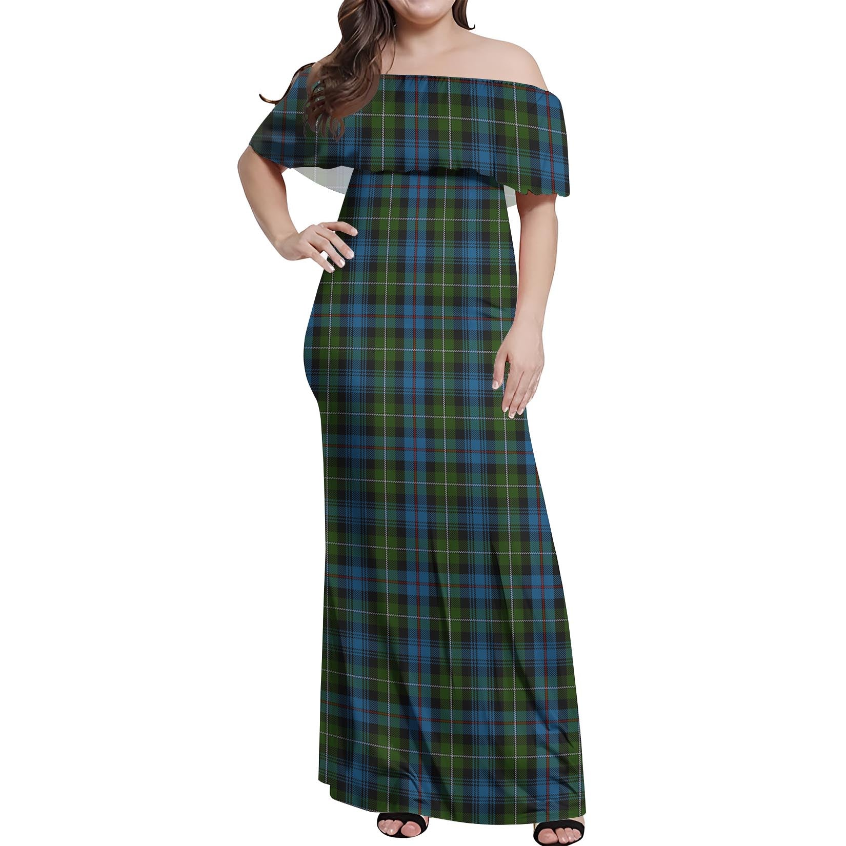 MacKenzie Tartan Off Shoulder Long Dress Women's Dress - Tartanvibesclothing