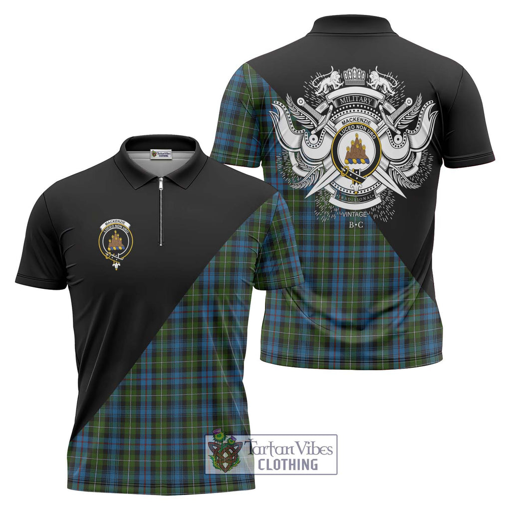 Mackenzie (Mckenzie) Tartan Zipper Polo Shirt with Family Crest and Military Logo Style Unisex - Tartanvibesclothing Shop